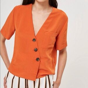Topshop flowy orange button up front t shirt blouse 6